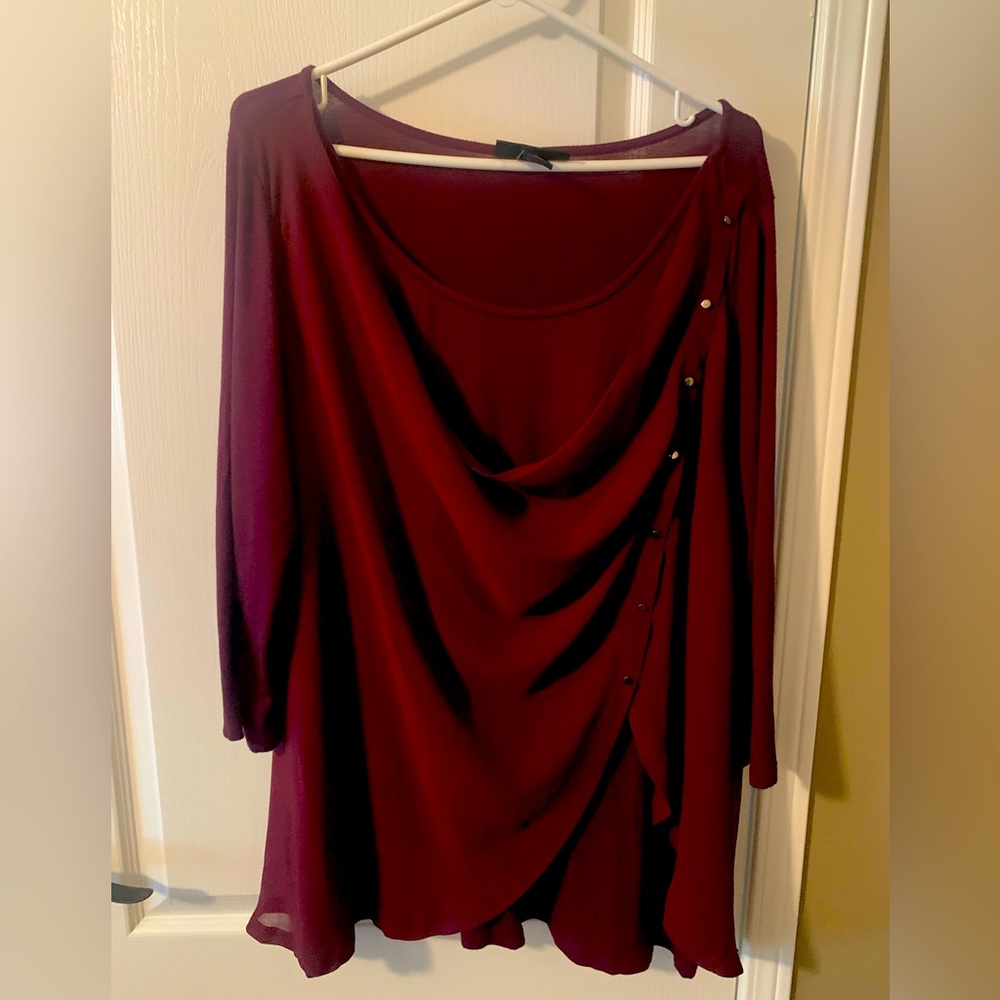 Beautiful Burgundy blouse with sheer overlay!